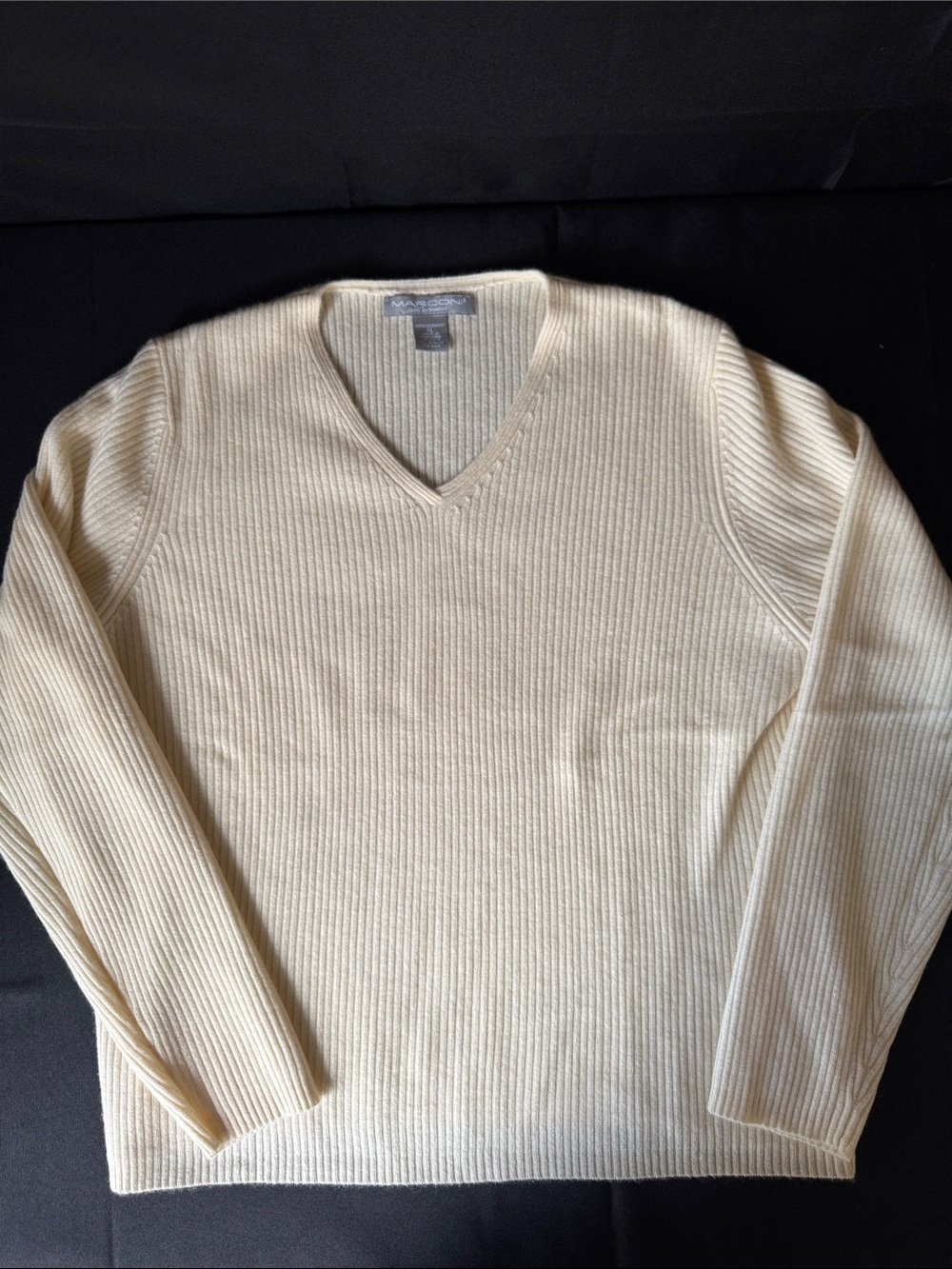 Marconi 100% Cashmere V-Neck Ribbed Knit Sweater Cream XL